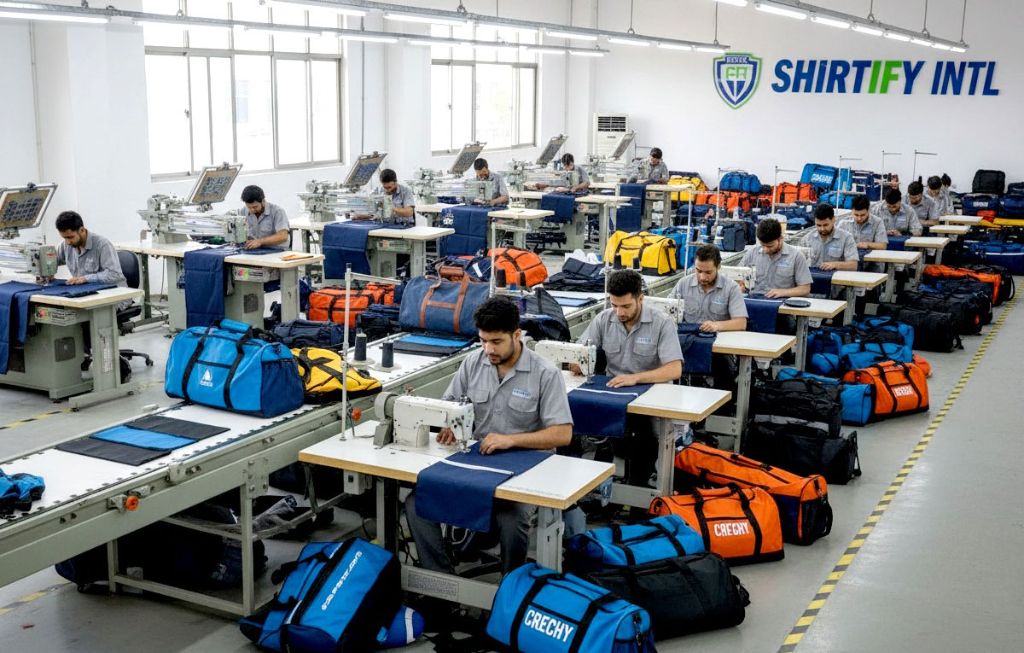 Large scale apparel and bag production floor